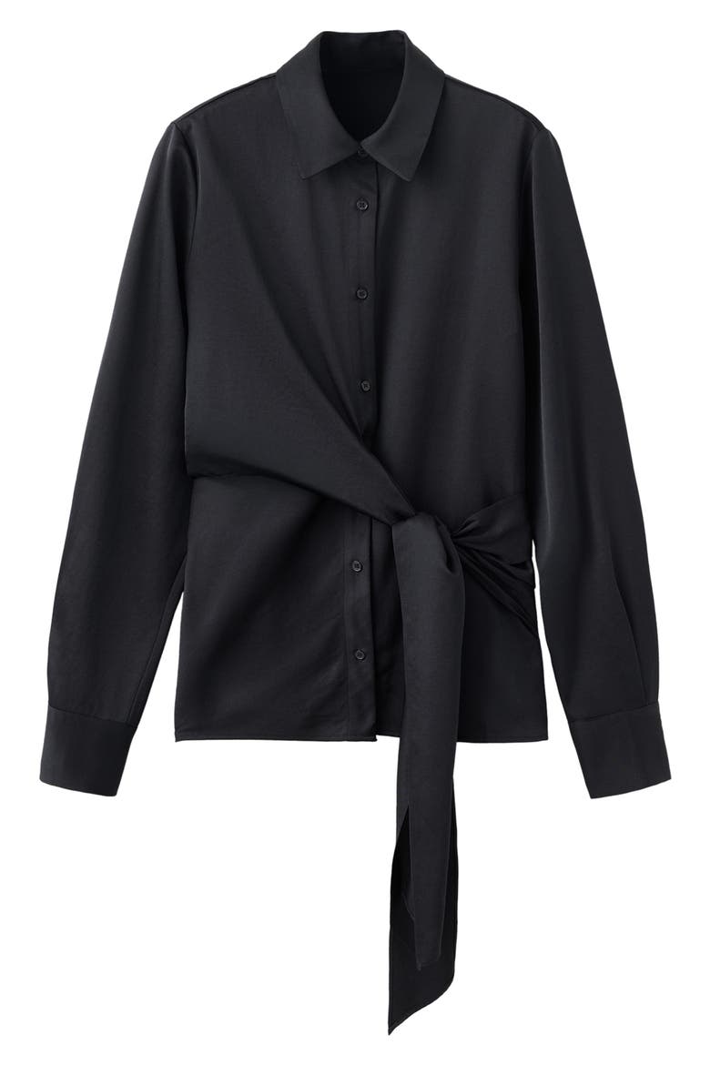 Straight Fit Tie Waist Shirt, Alternate, color, BLACK