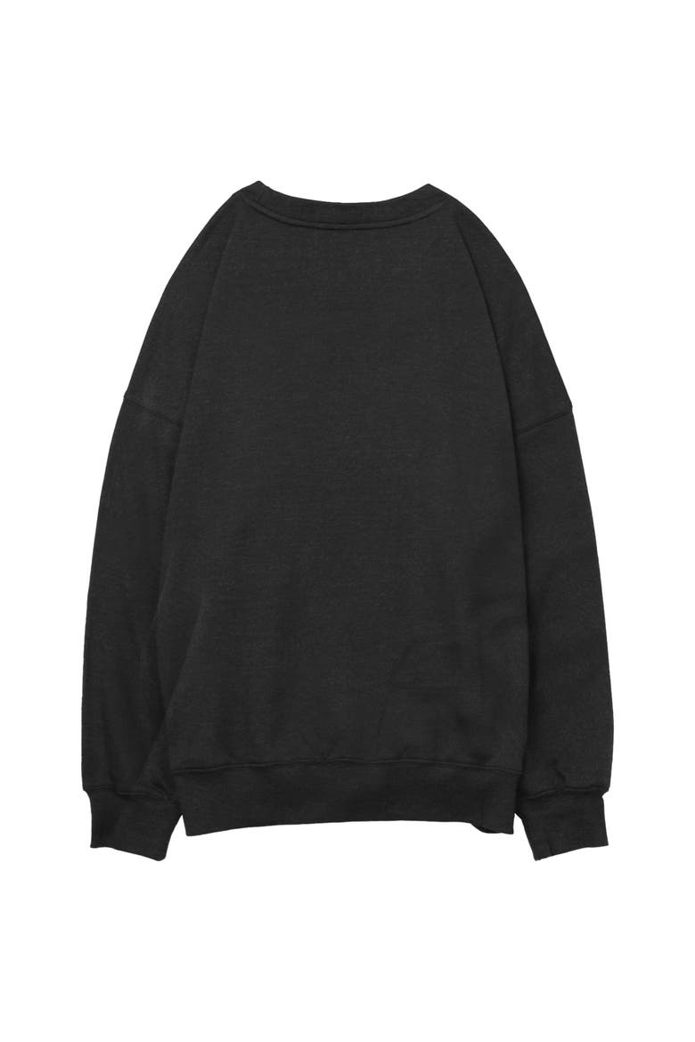 Junior's Captain Comic Stamp Long Sleeve Oversized Sweatshirt, Alternate, color, Charcoal Heather