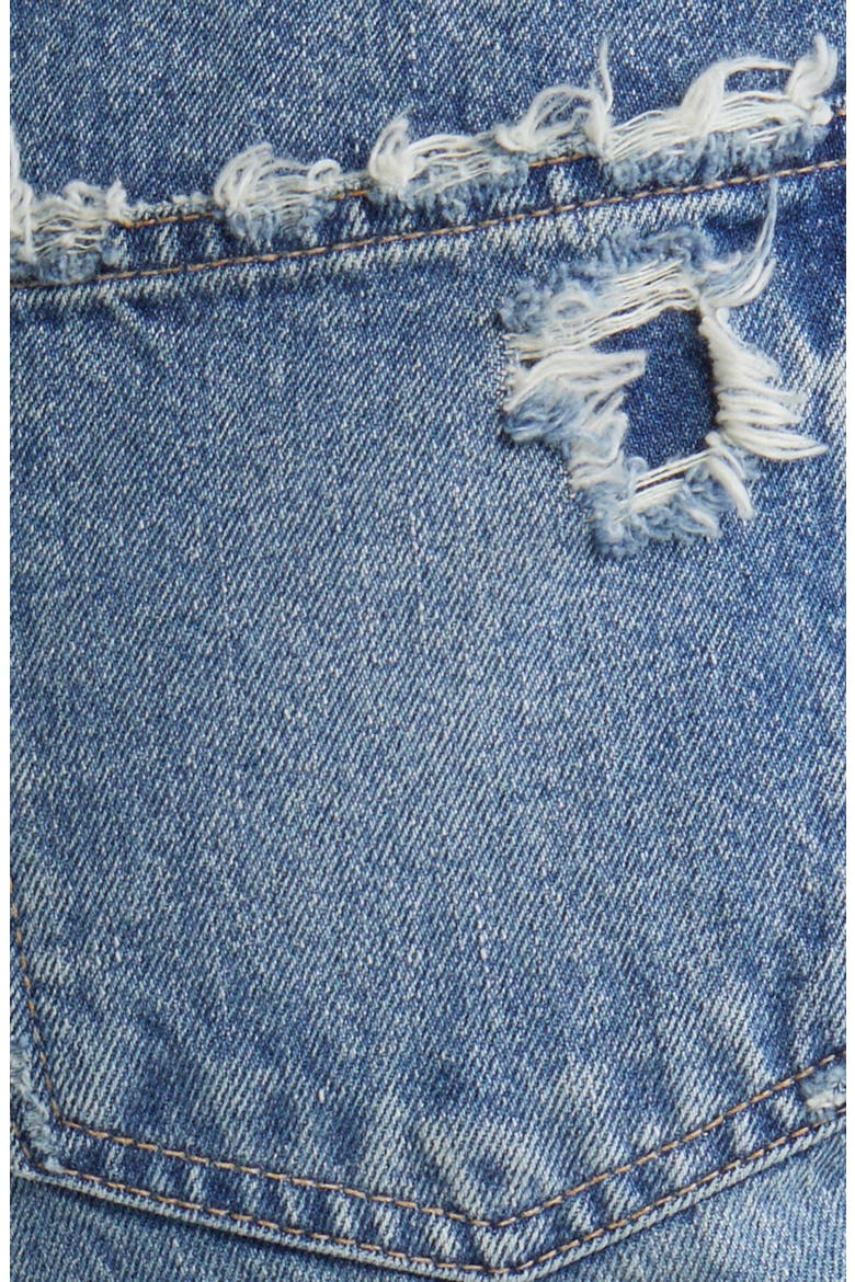 Peccole Frayed High Waist Ankle Relaxed Straight Leg Jeans, Alternate, color, DARK BLUE