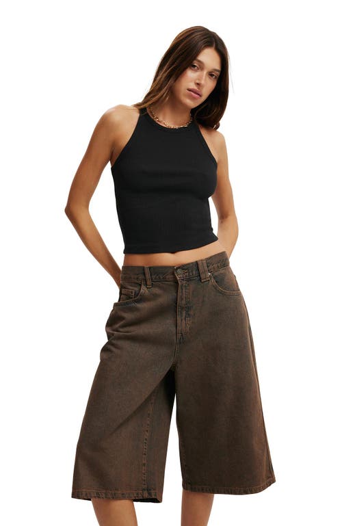 Cotton On 91 Baggy Denim Jort In Shadow Brown