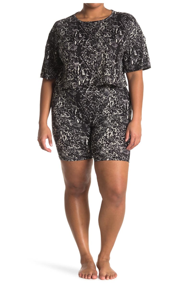 FRENCH AFFAIR Snake Skin Print T-Shirt & Bike Shorts Pajama 2-Piece Set, Main, color, 