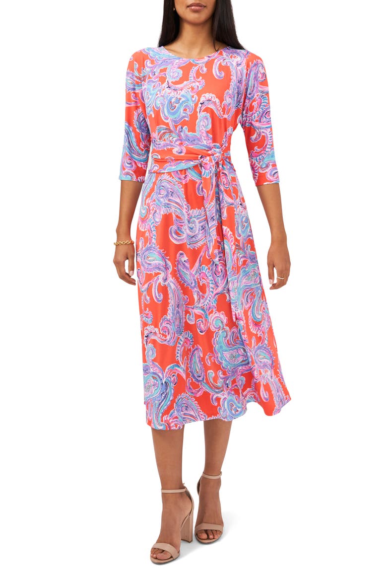 Tie Front Midi Dress, Main, color, NEON REEF