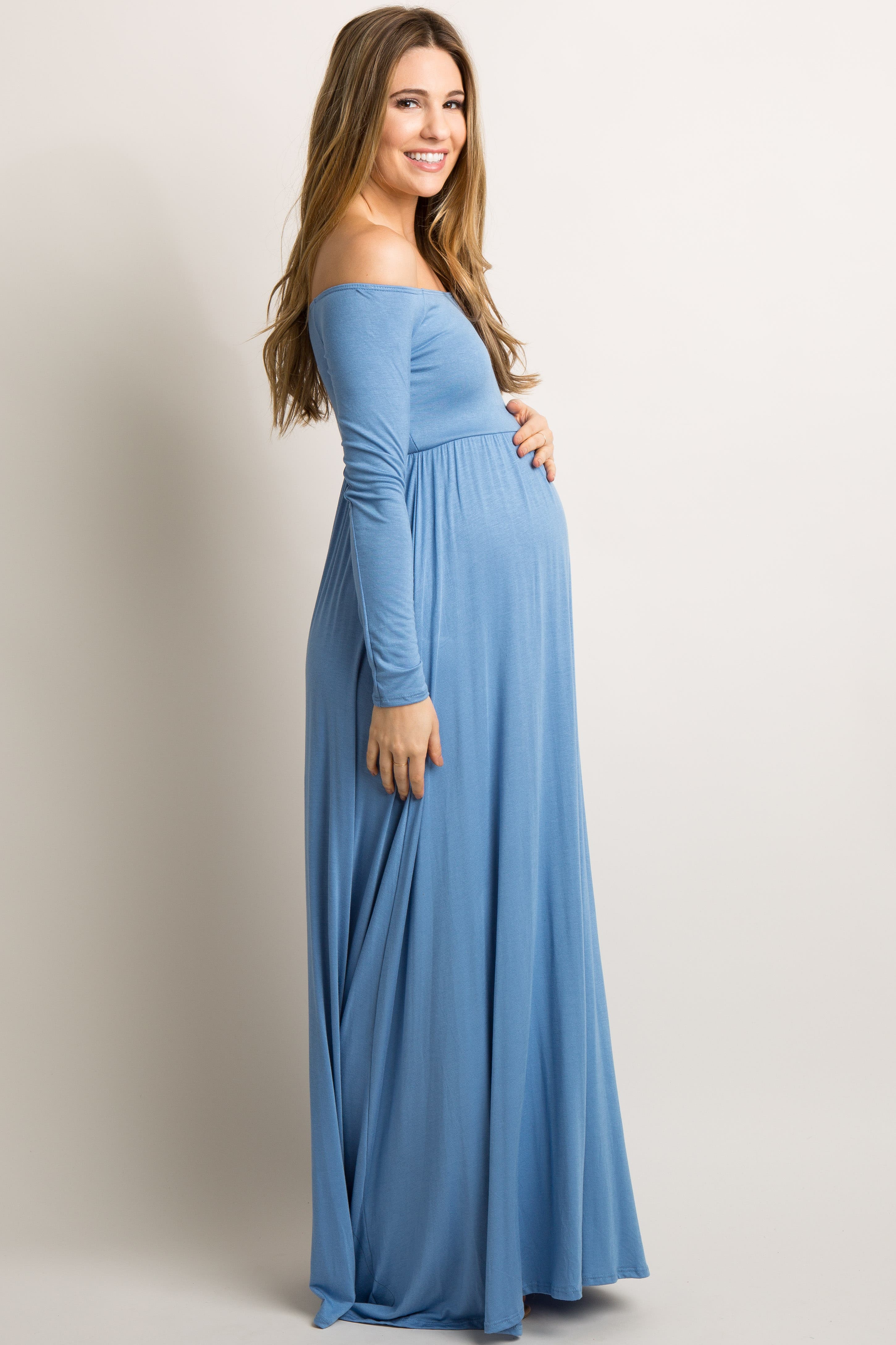 Petite Solid Off Shoulder Maternity Maxi Dress - image 2