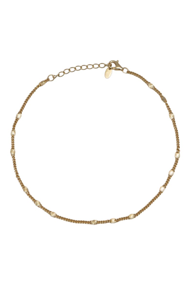 18K Gold Plate Sterling Silver Diamond Cut Anklet, Main, color, GOLD
