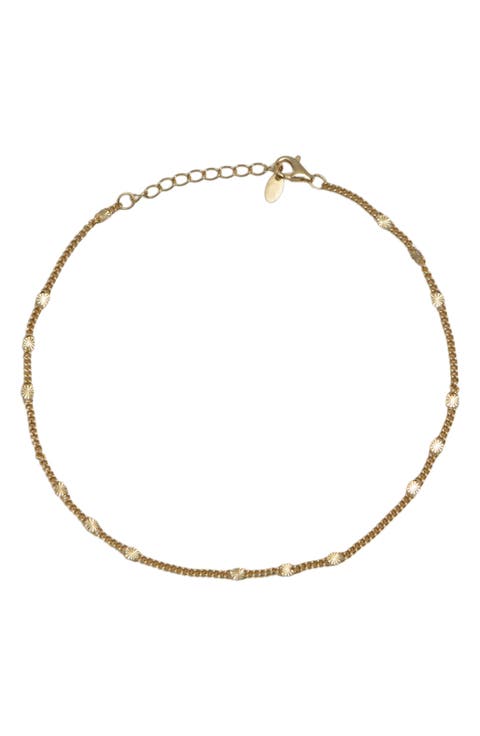 18K Gold Plate Sterling Silver Diamond Cut Anklet