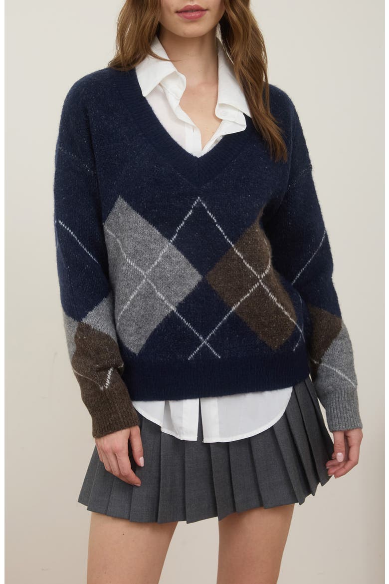 Argyle V-Neck Pullover Sweater, Main, color, NAVY