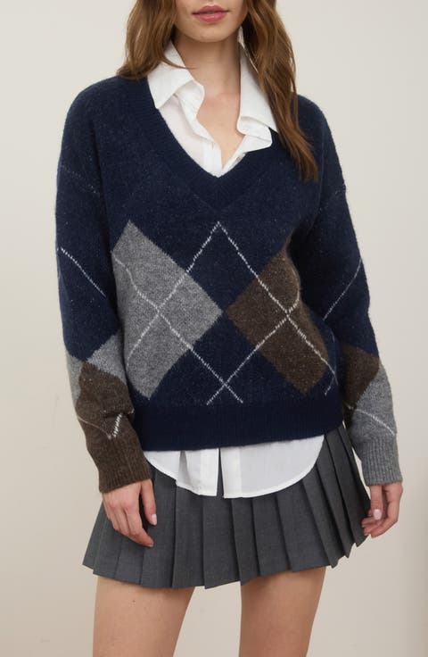 Argyle V-Neck Pullover Sweater