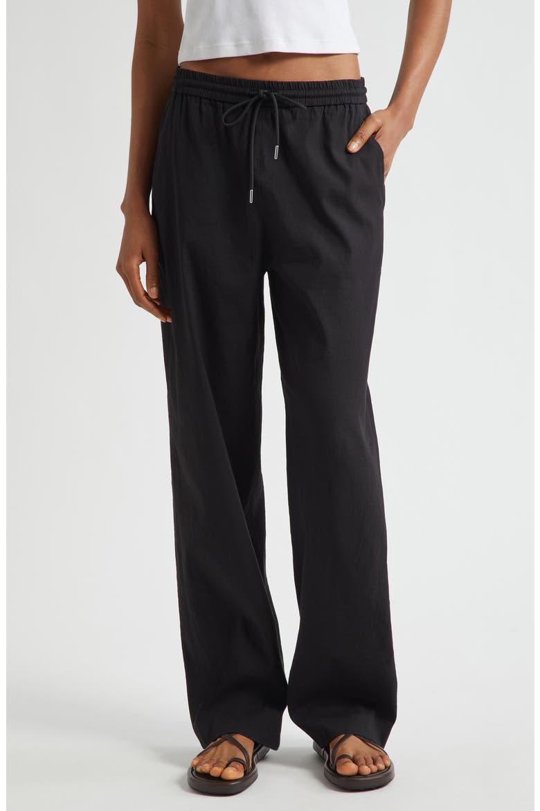 Linen Blend Drawstring Pants, Main, color, BLACK