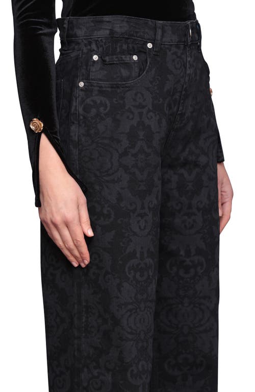 Avec Les Filles Printed Cinch High Waist Wide Leg Jeans In Black