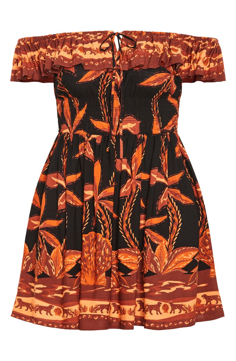 City Chic Tahitian Border Print Off the Shoulder Dress, Alternate, color, Black Tahitian