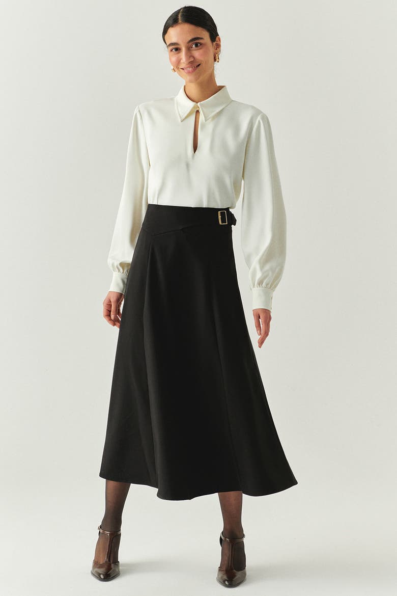 Sol Flared Midi Skirt, Main, color, BLACK