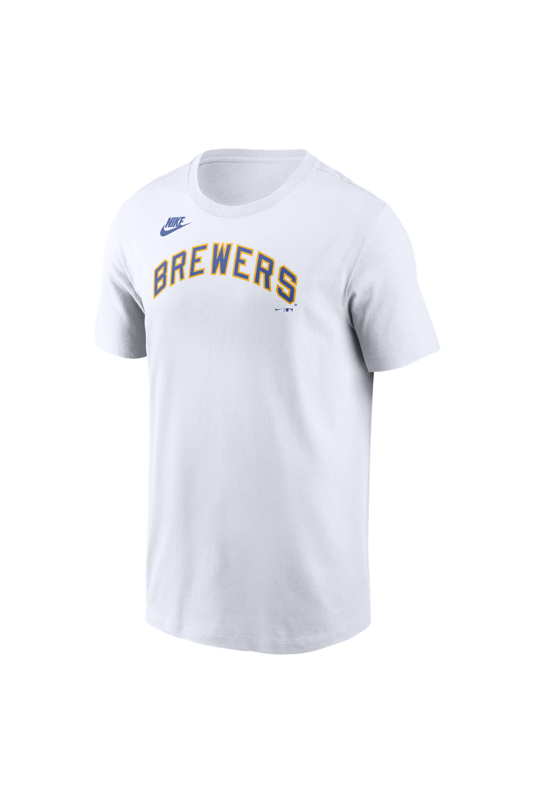 Men's Nike White Milwaukee Brewers Cooperstown Collection Wordmark T-Shirt, Alternate, color, White