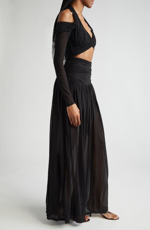 Zimmermann Illuminate Cold-shoulder Cutout Pleated Chiffon Halterneck Maxi Dress In Black