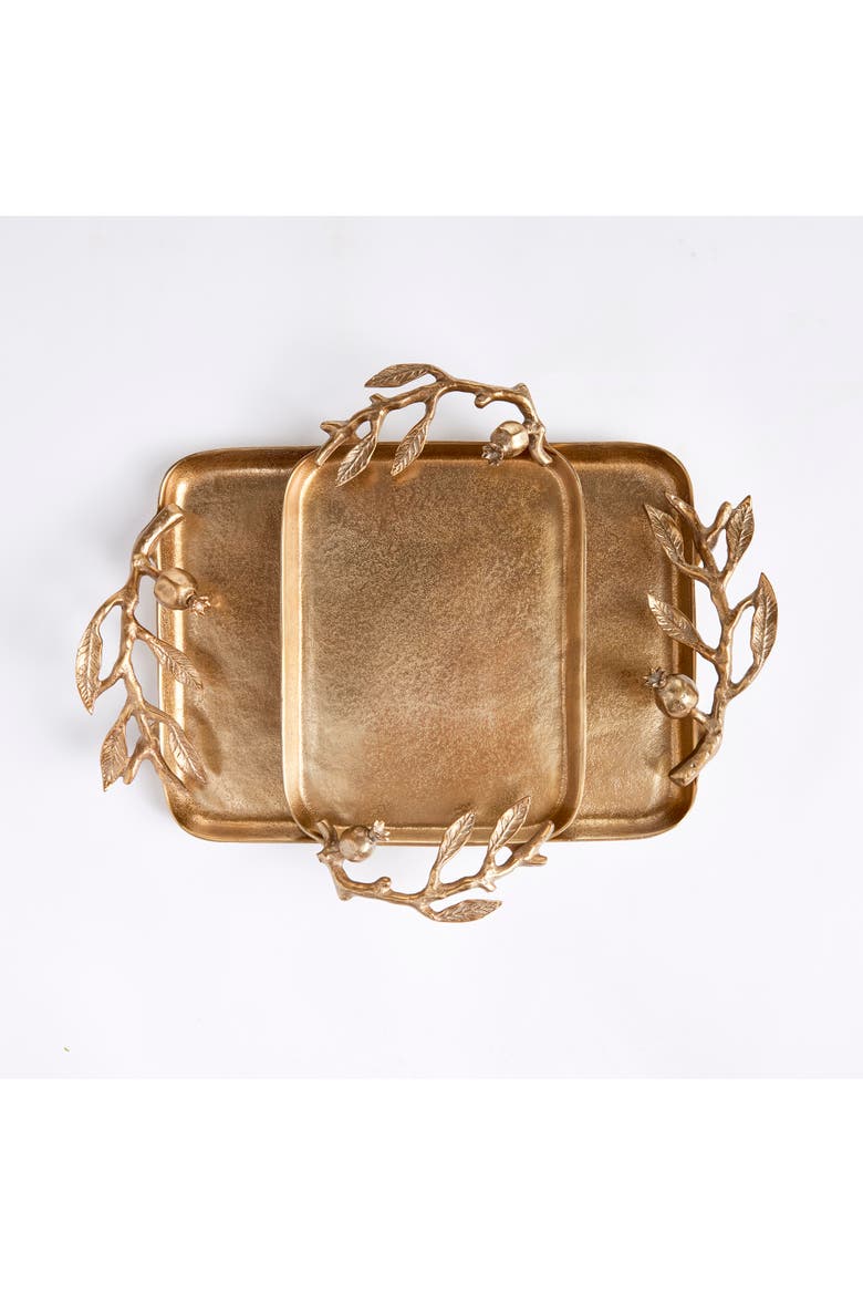 Pomegranate Branch Decorative Trays Set of 2, Alternate, color, Gold