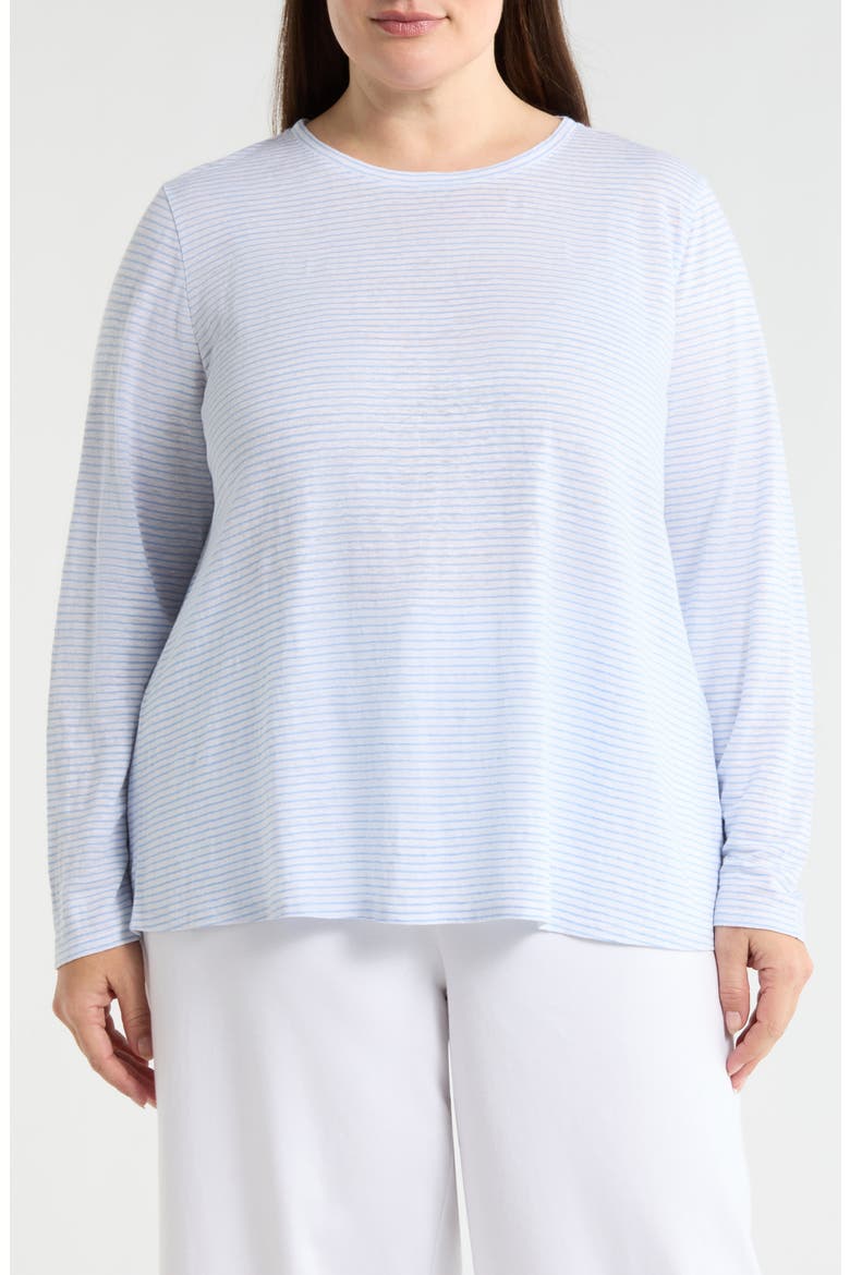 Stripe Long Sleeve Organic Linen T-Shirt, Main, color, SKYLIGHT