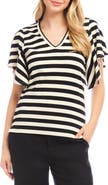Karen Kane Stripe Flutter Sleeve Stretch Cotton Top