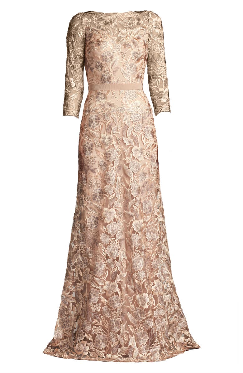 Tadashi Shoji Floral Embroidered Bateau Neck Gown, Alternate, color, 