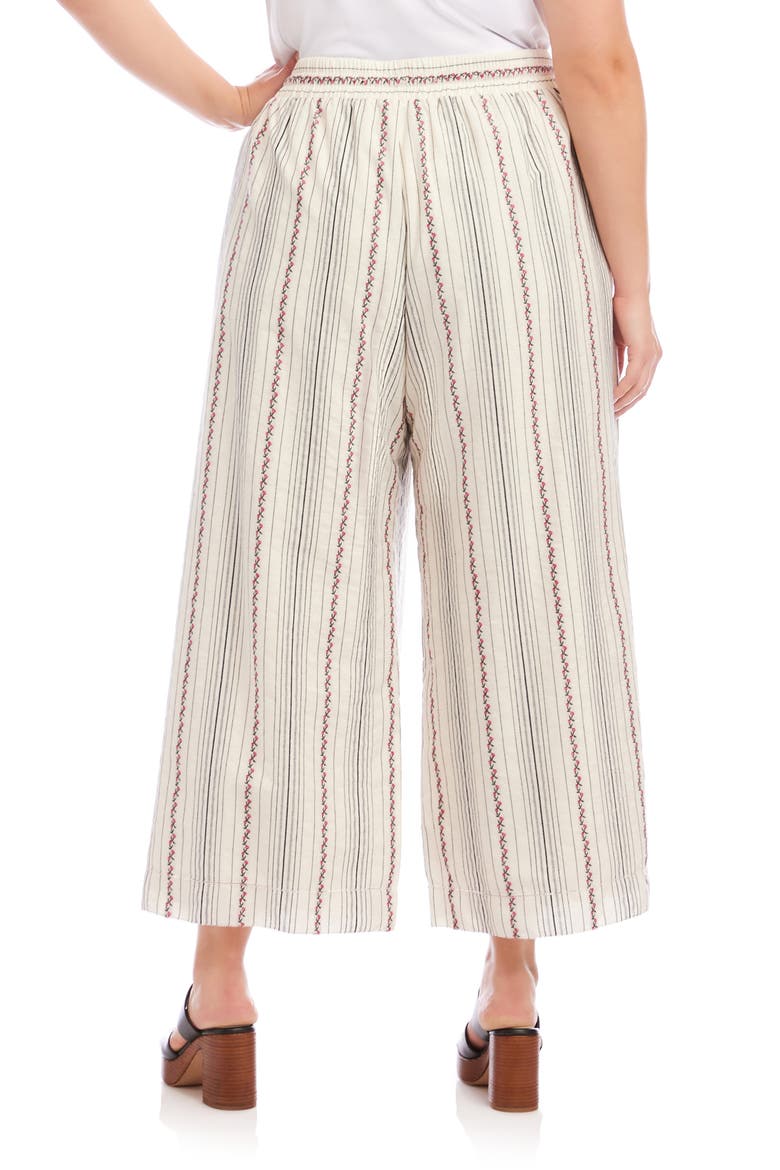 Embroidered Stripe Cotton Drawstring Crop Pants, Alternate, color, NATURAL