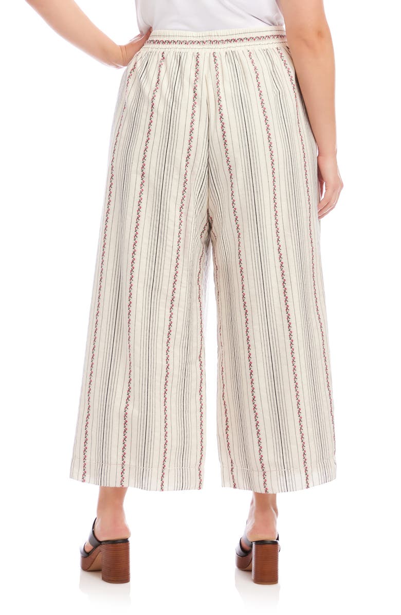 Karen Kane Embroidered Stripe Cotton Drawstring Crop Pants, Alternate, color, Natural