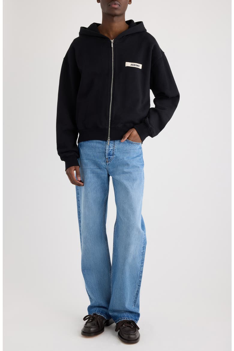 Le Hoodie Gros Grain Cotton Zip Hoodie, Alternate, color, BLACK