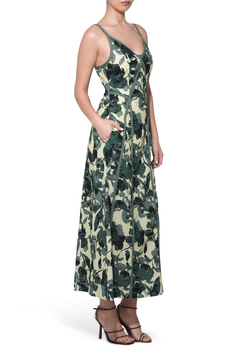 Madison Floral Print Cotton & Linen Maxi Slipdress, Alternate, color, OLIVE MULTI