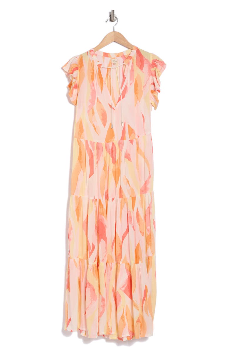 Elan Ruffle Cap Sleeve Tiered Cover-Up Maxi Dress, Alternate, color, 