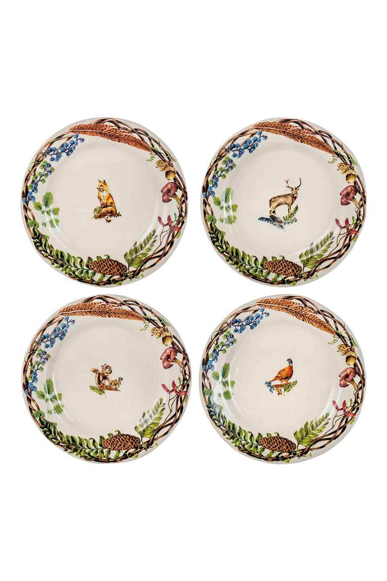 Forest Walk Animal Set of 4 Dessert & Salad Plates, Main, color, CAFE AU LATE