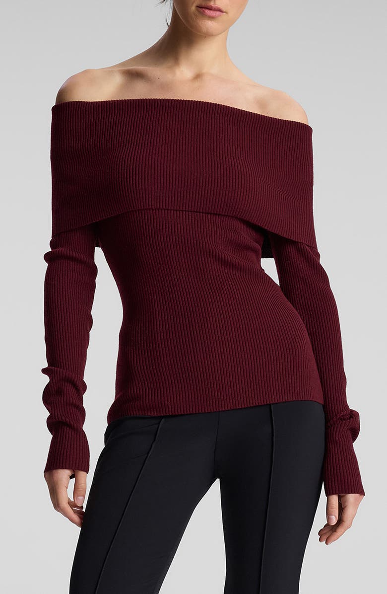 A.L.C. Evelyn Off the Shoulder Merino Wool Blend Sweater, Main, color, Burgundy
