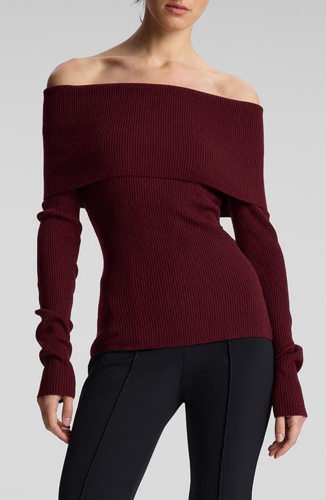 Maroon off the shoulder sweater sale