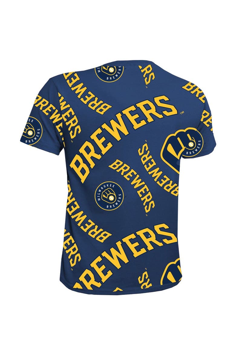 Youth Stitches Navy Milwaukee Brewers Allover Team T-Shirt, Alternate, color, Navy