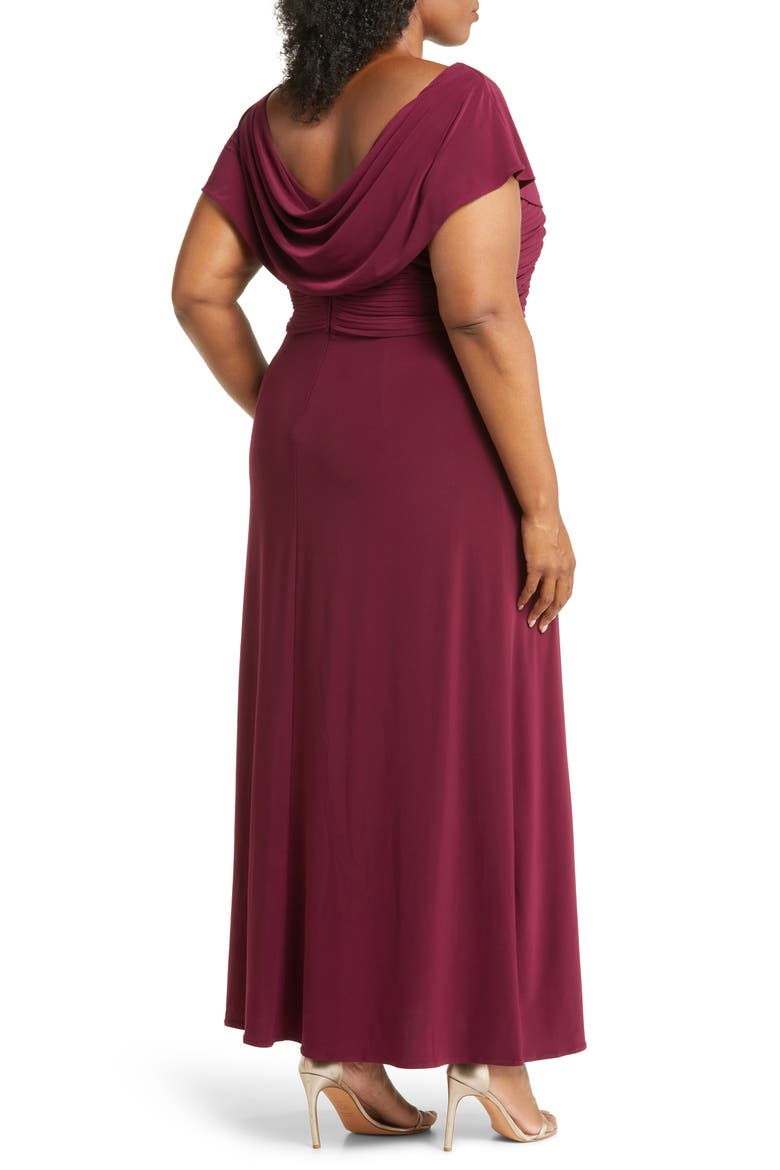 Cowl Neck Beaded Waist Gown, Alternate, color, MERLOT