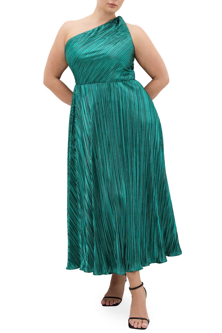 Kamila Metallic One-Shoulder Maxi Dress, Main, color, EMERALD