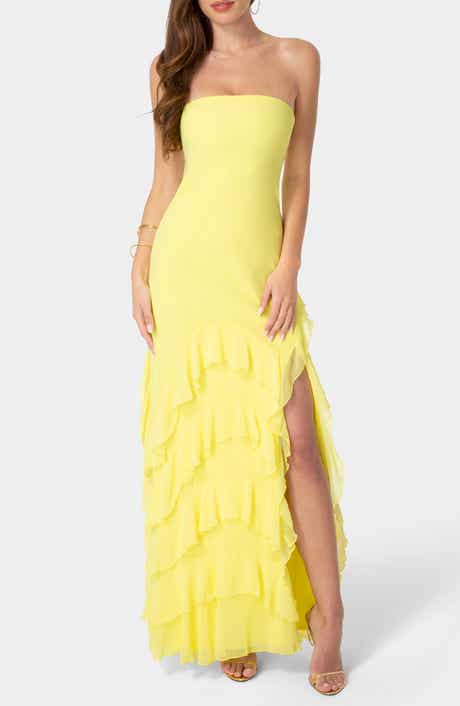 Ruffle Strapless Chiffon Gown