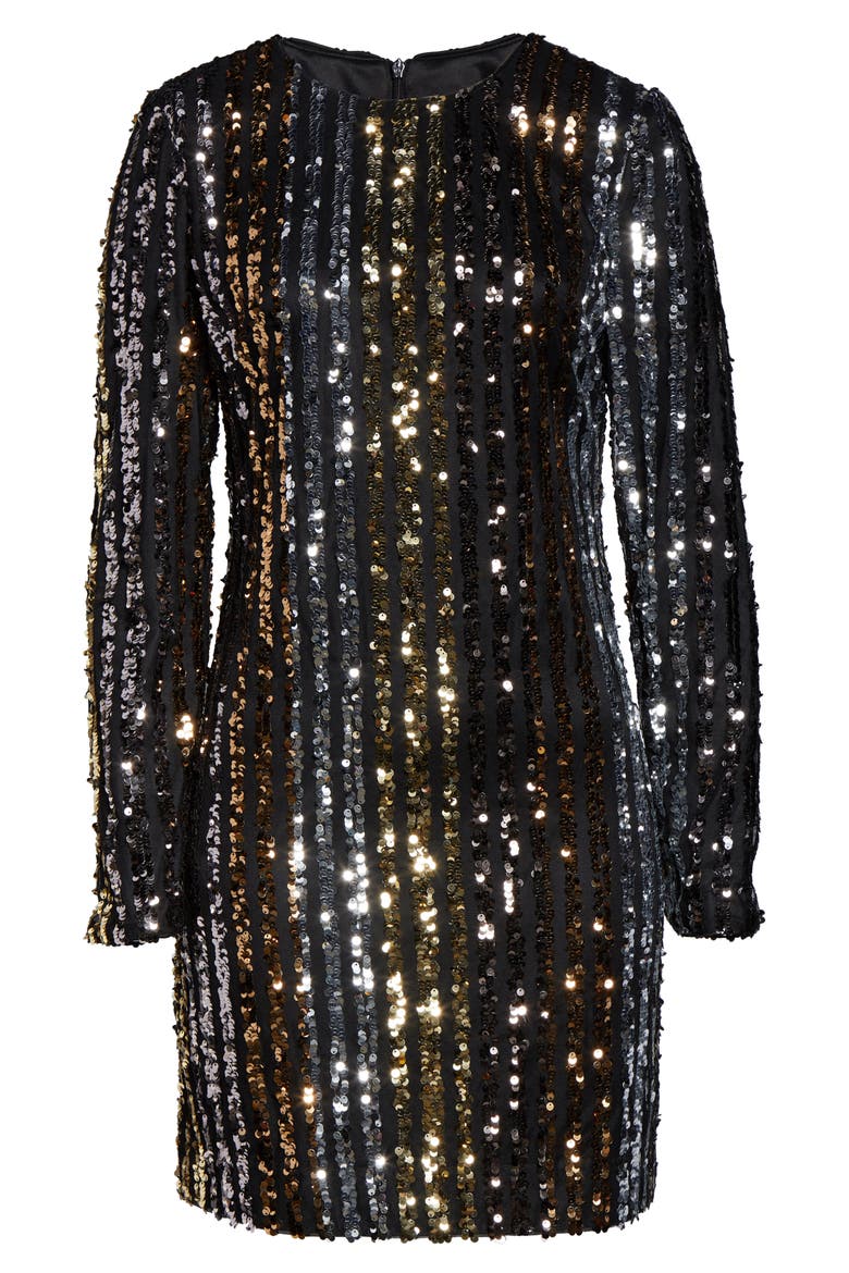 Sequin Stripe Long Sleeve Shift Dress, Alternate, color, SILVER BLUE