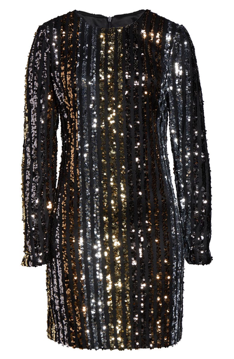 Vince Camuto Sequin Stripe Long Sleeve Shift Dress, Alternate, color, 