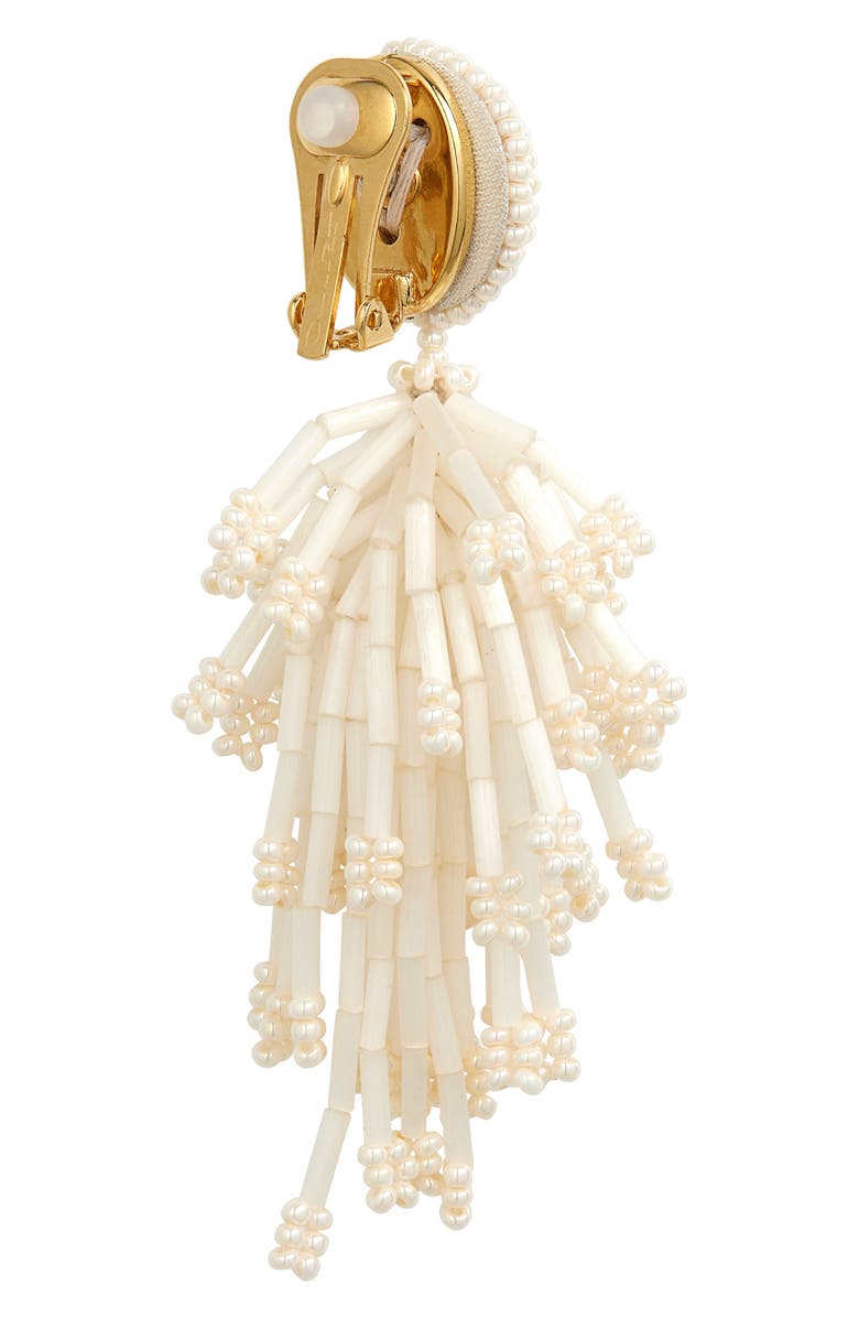 Oscar de la Renta Fringe Tassel Clip-On Drop Earrings, Alternate, color, Ivory