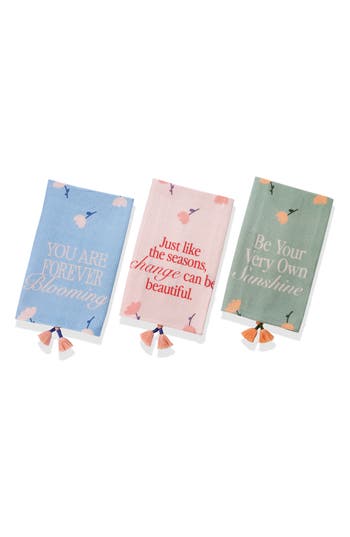 Tiramisu Set Of Three Daily Affirmation Pastel Kitchen Towels In Multi