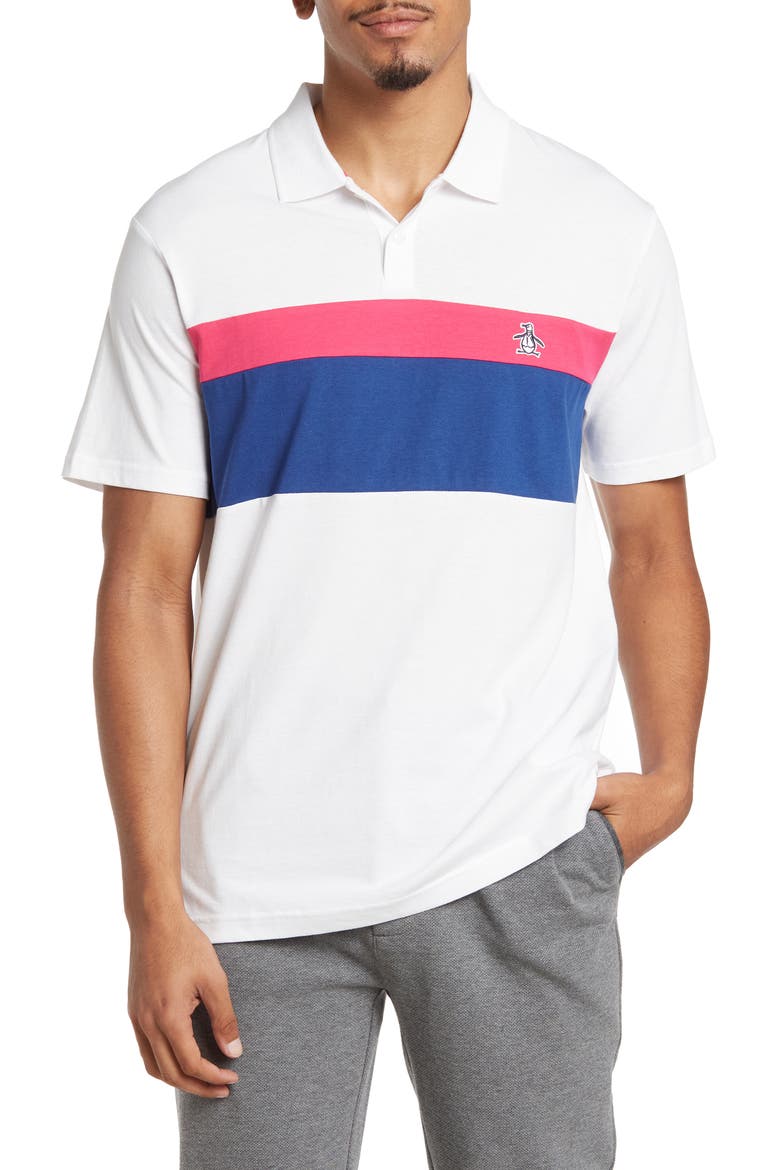 Colorblock Stripe Knit Polo, Main, color, BRIGHT WHITE