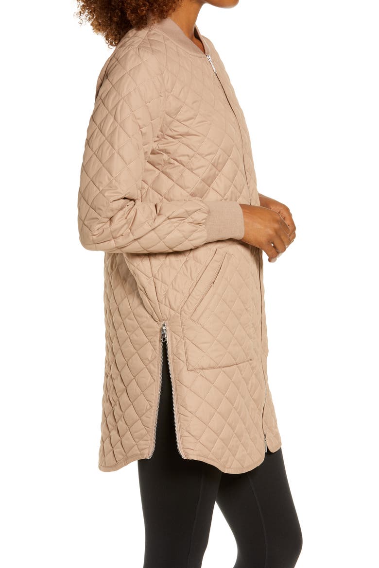 Longline Water Resistant Quilted Bomber Jacket, Alternate, color, TAN NATURAL