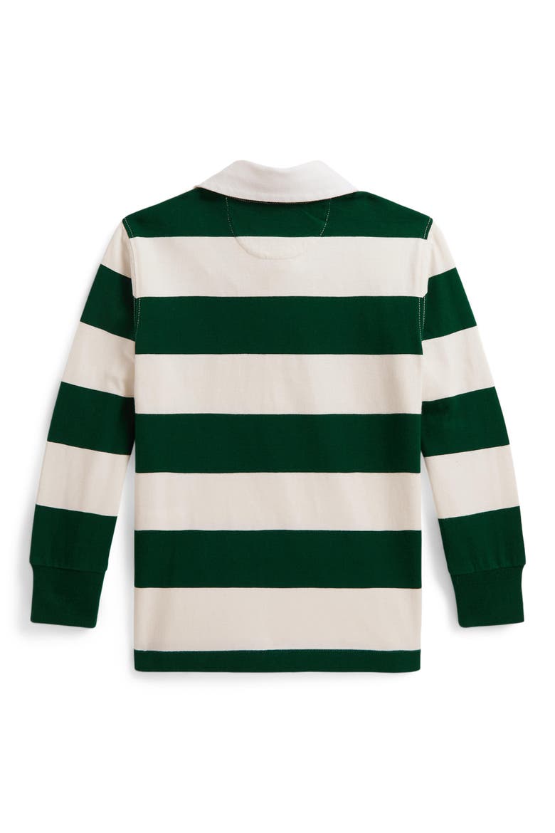 Kids' Stripe Long Sleeve Jersey Rugby Polo, Alternate, color, HUNTER GREEN/ NEVIS
