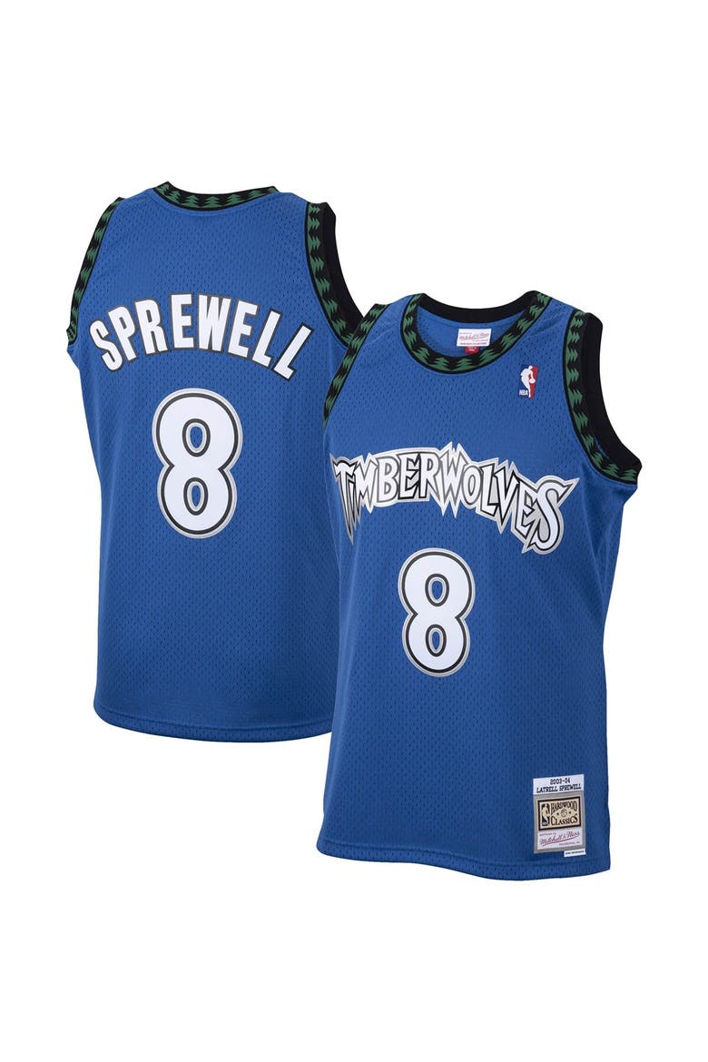 Men's Mitchell & Ness Latrell Sprewell Blue Minnesota Timberwolves 2001/02 Hardwood Classics Swingman Jersey, Main, color, Blue