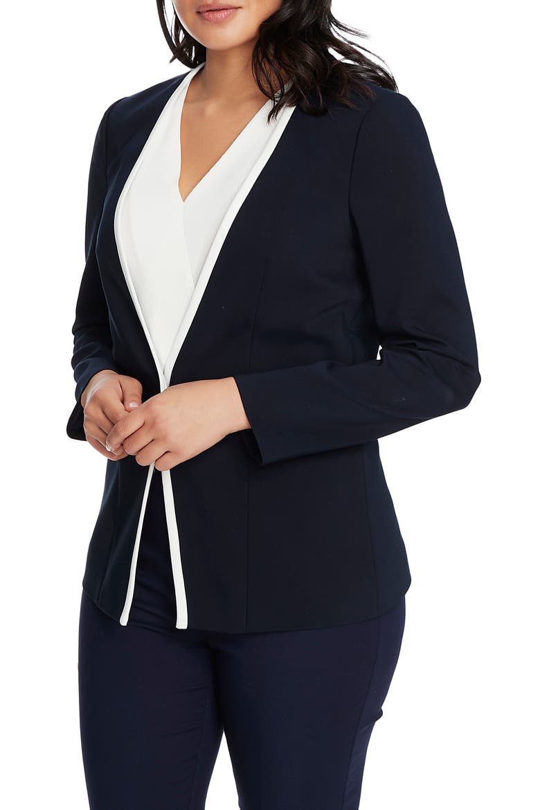One-Button Contrast Trim Jacket, Alternate, color, EVENING NAVY
