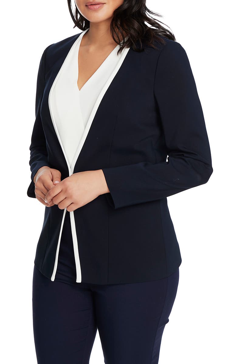 Chaus One-Button Contrast Trim Jacket, Alternate, color, Evening Navy