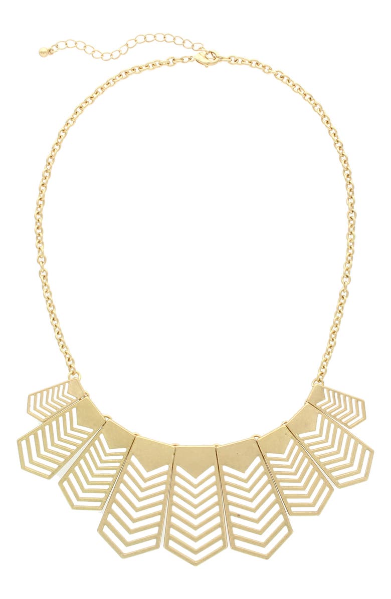 OLIVIA WELLES Natasha Chevron Bib Necklace, Alternate, color, Worn Gold