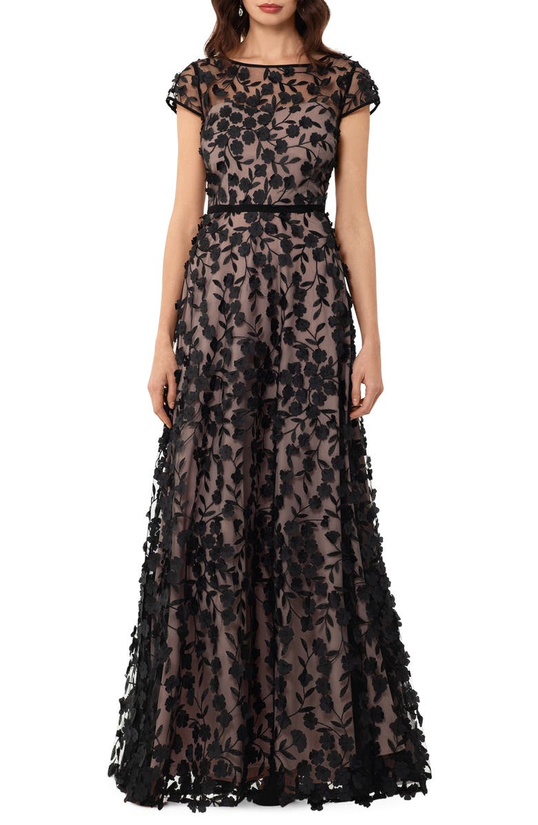 Xscape Evenings Xscape Floral Embroidered Tulle Gown, Main, color, 