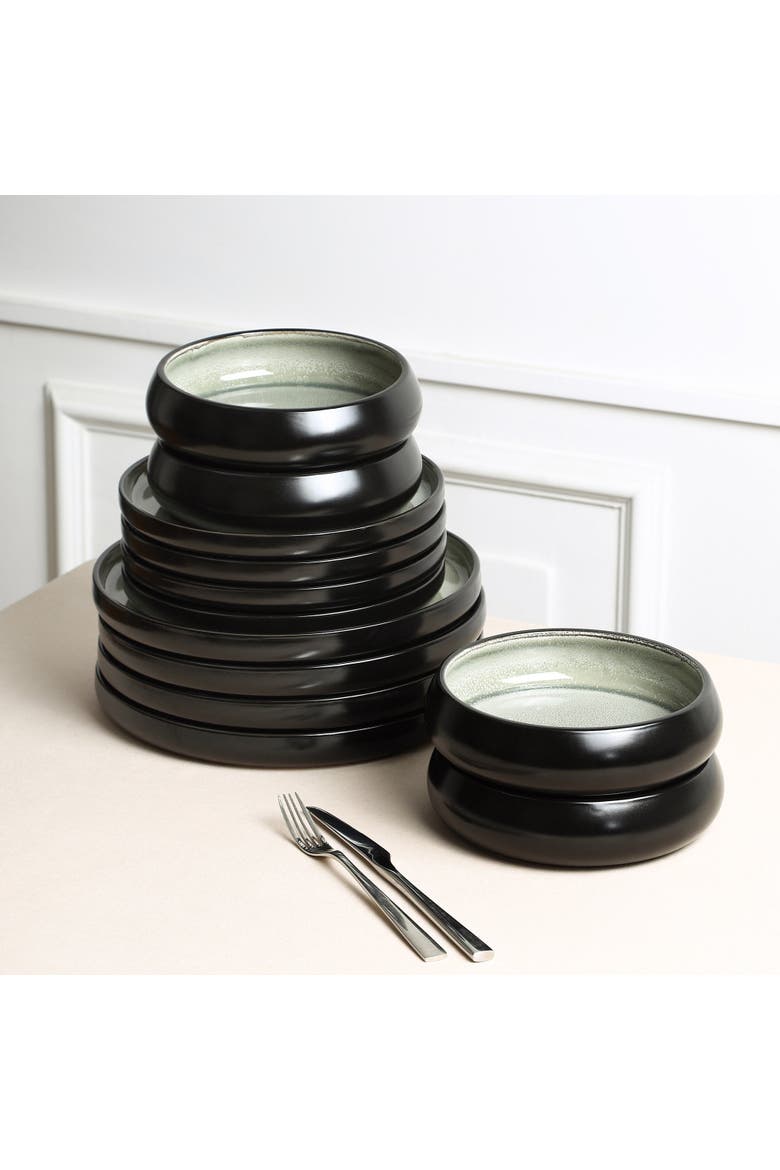 Lagoon Stoneware 12-Piece Dinnerware Set, Alternate, color, Green