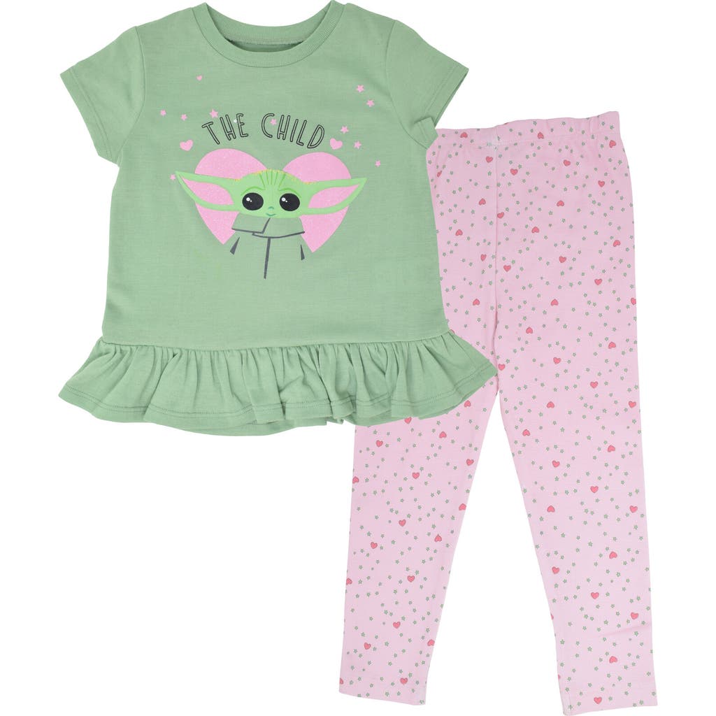 Star Wars The Mandalorian Baby Yoda T-shirt & Leggings Set In Green