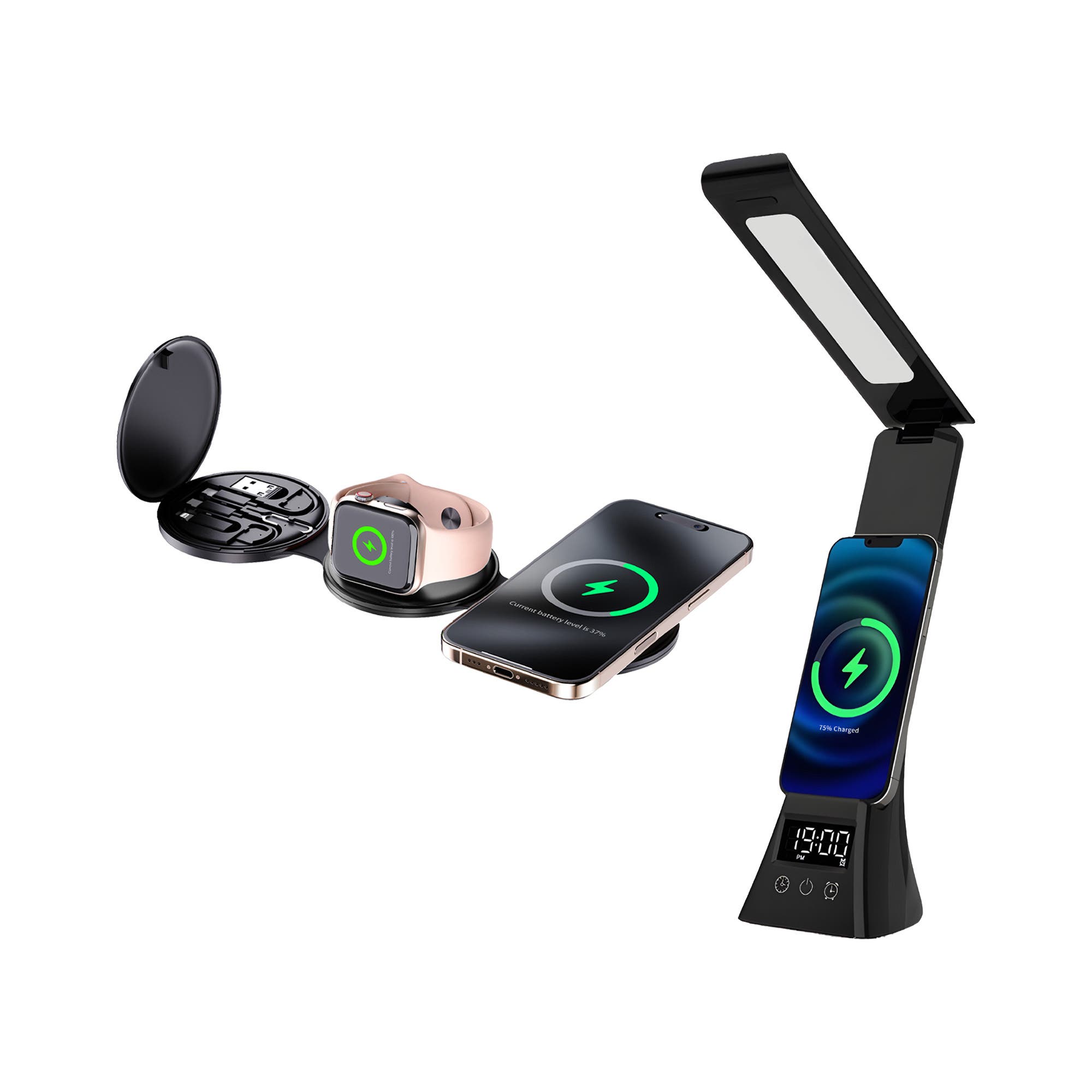 PURSONIC Smart Power 
Productivity Bundle 3-in-1 LED Desk Lamp 
5-in-1 Wireless Charging Station, Main, color, Black