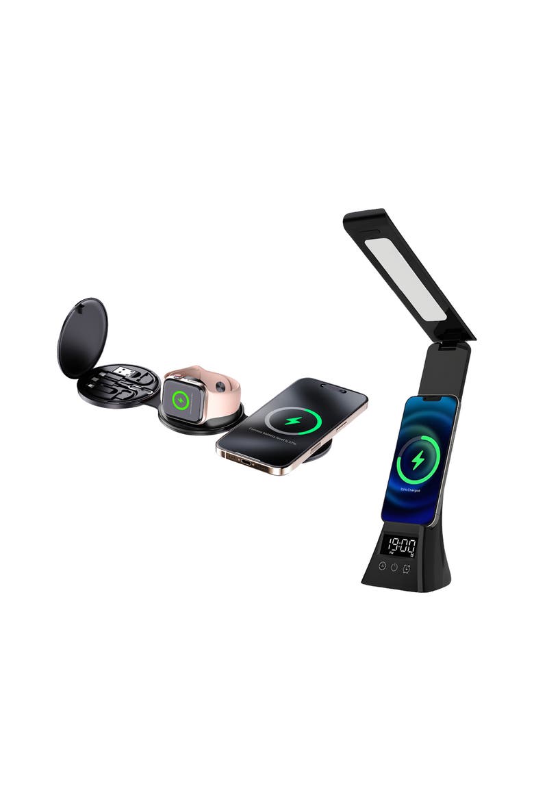 Smart Power & Productivity Bundle 3-in-1 LED Desk Lamp & 5-in-1 Wireless Charging Station, Main, color, Black