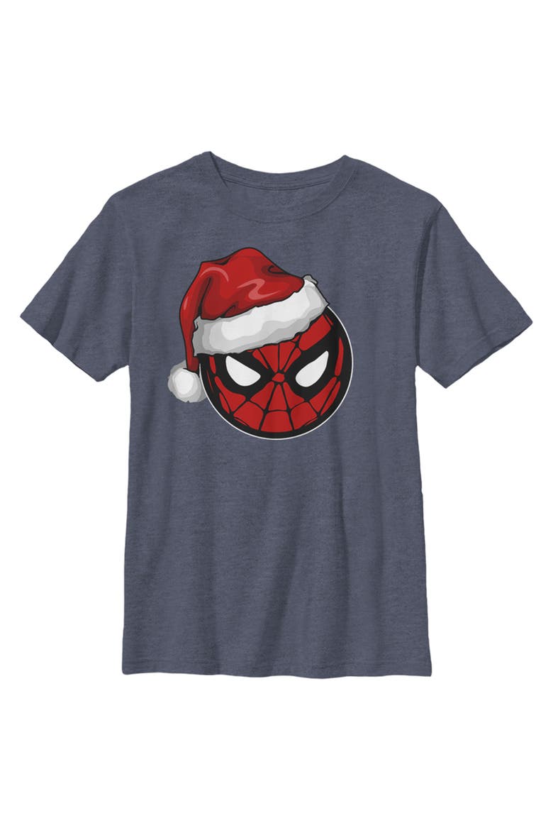 Boy's Marvel Christmas Spider-Man Santa Hat  Graphic T-Shirt, Main, color, Navy Blue Heather